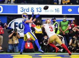 Cooper Kupp from the Los Angeles Rams catches a touchdown in the fourth quarter against the San Francisco 49ers in the NFC Championship Game at SoFi Stadium in Inglewood, CA.