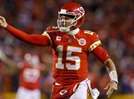 Patrick Mahomes from the Kansas City Chiefs moments after a game-winning touchdown pass to Travis Kelce to defeat the Buffalo Bills in overtime in the AFC Divisional Round. (Image: AP)