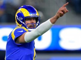 Rams quarterback Matthew Stafford should have to throw early and often against the Buccaneers in the divisional round of the playoffs, making him a solid DFS pick. (Image: KTLA)