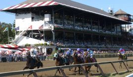 NYRA plans restoring the historic Wilson Chute to Saratoga this summer. That will allow dirt races like this one to run over a mile on the main track. (Image: NYRA/Coglianese Photo)