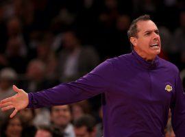 Frank Vogel on the sidelines during a recent game with the struggling LA Lakers. (Image: Elsa/Getty)