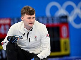 Bruce Mouat (pictured) and Great Britain will play for gold against Sweden in men’s curling on Saturday. (AFP/Getty)