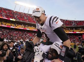 Members of the Cincinnati Bengals hoist quarterback Joe Burrow on their shoulders after they upset the Kansas City Chiefs in the AFC Championship. (Image: Getty)