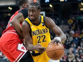 Caris LeVert drives to the hoop in a game for the Indiana Pacers against the Chicago Bulls on Friday. (Image: Don Becker/Getty)