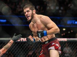 Islam Makhachev (pictured) will try to continue his nine-fight winning streak as he takes on Bobby Green in the main event of UFC Fight Night 202. (Image: Sergei Belski/USA Today Sports)