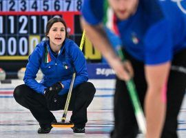 Undefeated Italy (pictured) will battle Norway in the gold medal game of the 2022 Olympic mixed doubles curling event. (Image: Lillian Suwanrumpha/AFP/Getty)