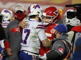 Josh Allen from the Buffalo Bills congratulates Patrick Mahomes from the Kansas City Chiefs after the Chiefs won a thrilling overtime victory in the AFC Divisional Round. (Image: Getty)