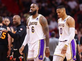 LeBron James is not happy with teammate Russell Westbrook, but the Los Angeles Lakers were unable to trade him at the deadline. (Image: Michael Reaves/Getty)