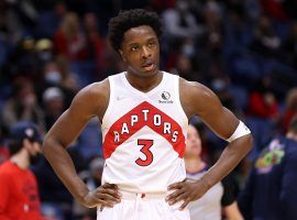 OG Anunoby, the starting small forward with the Toronto Raptors, will miss an undetermined amount of time with a finger injury on his shooting hand. (Image: Jonathan Bachman/Getty)