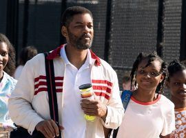 Will Smith as Richard Williams in while he takes his young daughters Venus and Serena to a tennis tournament in “King Richard”. (Image: Warner Brothers)
