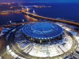 With an unofficial building cost of more than $1 billion, the Gazprom Arena in Saint Petersburg is one of the most expensive stadiums ever built. (Image: Twitter/cbssportsgolazo)