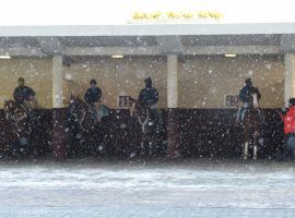 Racing in the Northeast in winter comes with pitfalls such as this that faced jockeys earlier this winter at Aqueduct. That New York track was one of several canceling its Saturday card due to a powerful winter storm hitting the Northeast and Mid Atlantic. (Image; Coglianese Photo)