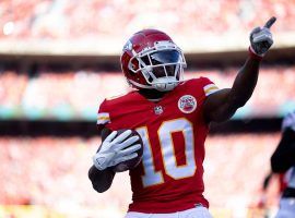 Tyreek Hill celebrates a first down with the Kansas City Chiefs. (Image: Getty)