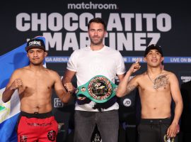 Roman Gonzalez (left) will take on Julio Cesar Martinez (right) on Saturday in San Diego, presuming Martinez can successfully weigh in ahead of the fight. (Image: Ed Mulholland/Matchroom Boxing)