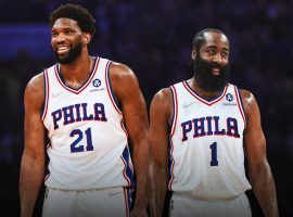 Joel Embiid is all smiles since the Philadelphia 76ers traded unhappy Ben Simmons for James Harden, and now Embiid is outright favorite to win the MVP. (Image: Getty)