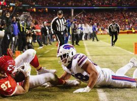Travis Kelce from the Kansas City Chiefs caught a game-winning pass in overtime to defeat the Buffalo Bills in a shootout to advance to the AFC Championship Game. (Image: Getty)