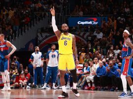 LeBron James from the LA Lakers passed Karl Malone to take over second place on the NBA scoring list during a game against the Washington Wizards. (Image: Getty)