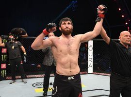 Magomed Ankalaev (pictured) will try to continue his ascent up the light heavyweight rankings when he battles Thiago Santos in the main event of UFC Fight Night 203. (Image: Josh Hedges/Zuffa/Getty)