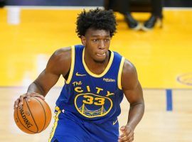 James Wiseman dribbles upcourt for the Golden State Warriors in 2021. (Image: Getty)