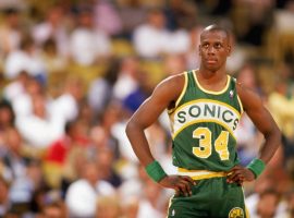 Xavier McDaniel from the Seattle SuperSonics during a home game at the Seattle Center Coliseum in 1987. (Image: Rick Stewart/Getty)