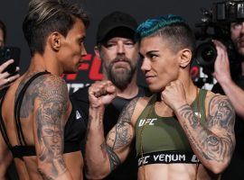 Jessica Andrade (right) will make her return to the strawweight division against Amanda Lemos (left) in the main event of UFC Fight Night 205 on Saturday. (Image: Chris Unger/Zuffa)