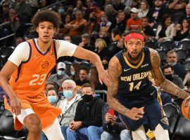 Brandon Ingram (14) from the New Orleans Pelicans blows by Cameron Johnson of the Phoenix Suns. (Image: Kate Frese/Getty)