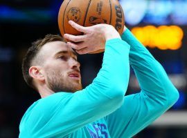 Gordon Hayward lines up a shot during warm-ups in the one game he played for the Charlotte Hornets since early February. (Image: Getty)