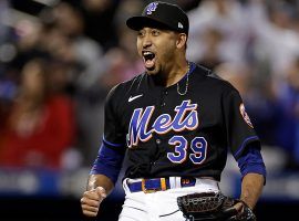 Edwin Diaz struck out the side in the ninth inning to complete a combined no-hitter for the New York Mets on Friday night. (Image: Adam Hunger/AP)