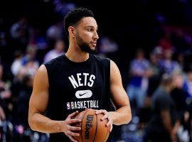 Ben Simmons joined the Brooklyn Nets during warmups in the final game of the regular season, but he has yet to appear in a game due to a back injury. (Image: Getty)