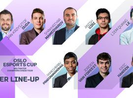 Magnus Carlsen heads a field of eight grandmasters in the Oslo Esports Cup, the first major on the 2021 Champions Chess Tour. (Image: Meltwater Champions Chess Tour/Twitter)