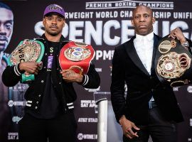 Errol Spence Jr. (left) says he wants a knockout against Yordenis Ugas (right) in their welterweight title fight on Saturday in Arlington, Texas. (Image: Amanda Westcott/Showtime)