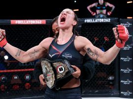 Juliana Velasquez (pictured) will defend her flyweight title against Liz Carmouche in the main event of Bellator 278 on Friday. (Image: Bellator MMA)