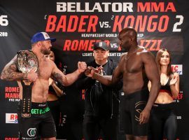 Ryan Bader (left) will defend his heavyweight title in a rematch vs. Cheick Kongo at Bellator 280. (Image: Lucas Noonan/Bellator MMA)
