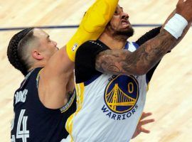 Dillon Brooks from the Memphis Grizzlies takes a cheap shot against Gary Payton from the Golden State Warriors and gets ejected for a flagrant foul in Game 2 of the Western Conference Semifinals. (Image: AP)