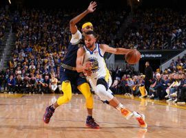 Steph Curry from the Golden State Warriors attacks in transition against the Memphis Grizzlies in Game 4 at the Chase Center in San Francisco. (Image: Garrett Ellwood/Getty)