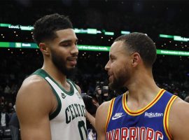 Jayson Tatum (left) from the Boston Celtics and Steph Curry (right) of the Golden State Warriors are the top two betting favorites to win the 2022 NBA Finals MVP. (Image: Getty)