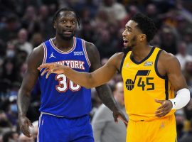 Donovan 'Spida' Mitchell from the Utah Jazz playing against Julius Randle of the New York Knicks at Vivint Arena in Salt Lake City. (Image: Getty)