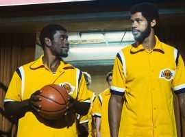 Magic Johnson (Quincy Isaiah) and Kareem Abdul-Jabbar (Solomon Hughes) in 'Winning Time: The Rise of the Lakers Dynasty' captures Magicâ€™s rookie season with the LA Lakers. (Image: HBOMax)