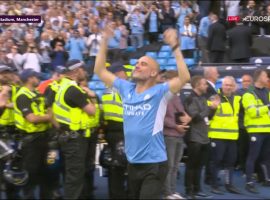 Pep Guardiola celebrated winning his fourth title with Manchester City. (Image: Eurosport)