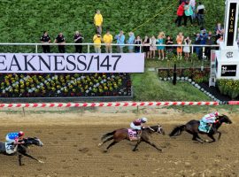 Early Voting (5) held off Epicenter (8) and Creative Minister (6) to win the 147th Preakness Stakes. (Image: Maryland Jockey Club)
