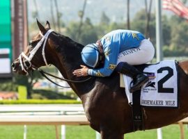 Smooth Like Strait and Umberto Rispoli won last year's Grade 1 Shoemaker Mile. The 5-year-old horse returns with Flavien Prat aboard as the 4/5 favorite for the Memorial Day race at Santa Anita Park. (Image: Benoit Photo)