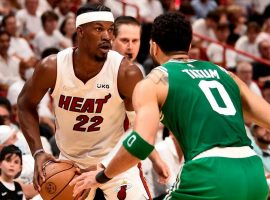 Jayson Tatum from the Boston Celtics defends Jimmy Butler from the Miami Heat in the Eastern Conference Finals. (Image: Getty)