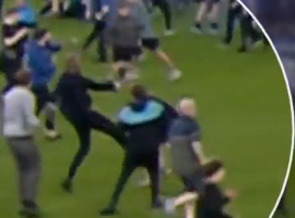 Patrick Vieira kicked an Everton supporter who provoked him after a mass pitch invasion at Goodison Park. (Image: skysports.com)