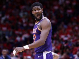 Phoenix Suns big man Deandre Ayton reacts to a bad call against the Pelicans during the first round of the 2022 NBA Playoffs. (Image: Jonathan Bachman/Getty)