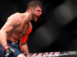 Calvin Kattar (pictured) will battle Josh Emmett in the main event of UFC on ESPN 37. (Image: Mike Lawrie/Getty)