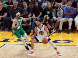 Derrick White from the Boston Celtics defends Steph Curry of the Golden State Warriors in Game 2 of the 2022 NBA Finals at Chase Center in San Francisco. (Image: Getty)