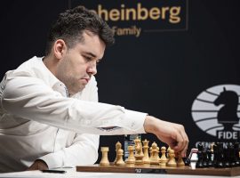 Ian Nepomniachtchi took the outright lead at the 2022 Candidates Tournament with a win over Alireza Firouzja in the fourth round on Tuesday. (Image: International Chess Federation/Twitter)