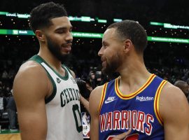 The 2022 NBA Finals features two superstars – Jayson Tatum from the Boston Celtics and Steph Curry of the Golden State Warriors. (Image: Winslow Townsend/USA Today Sports)