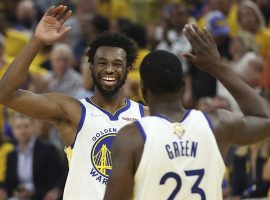 Draymond Green (23) from the Golden State Warriors congratulates Andrew Wiggins on a sensational night in Game 5 of the NBA Finals at Chase Center in San Francisco. (Image: Getty)