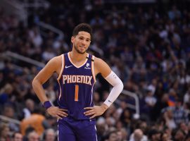 Devin Booker from the Phoenix Suns finished fourth in MVP voting in the 2021-22 season. (Image: Peter Carini/Getty)